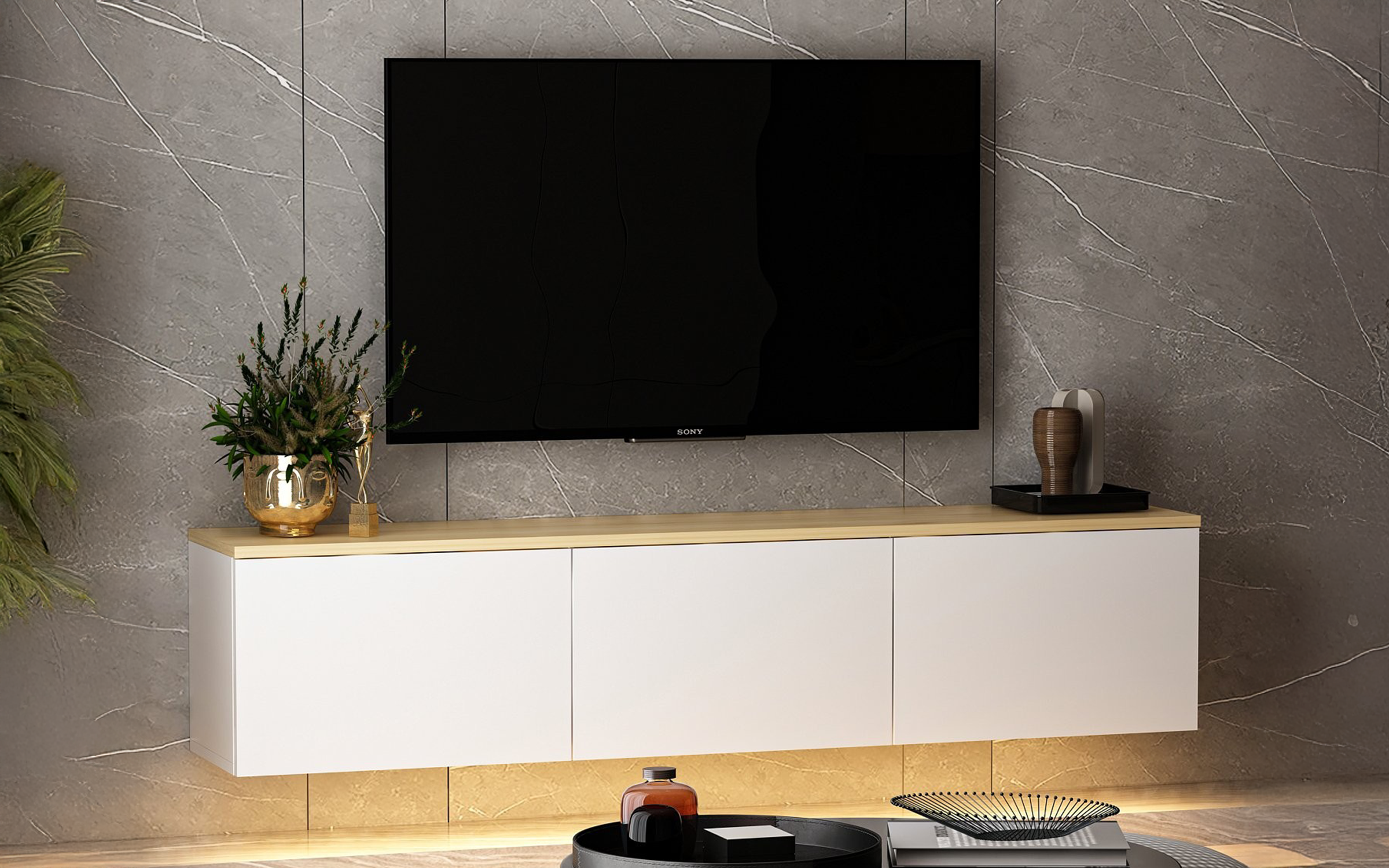 Modul TV Nesto, stejar + alb  1